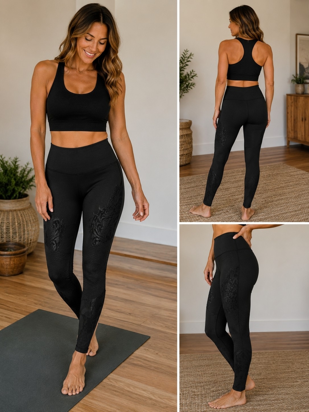 NUX Black High-Rise Textured Leggings with Subtle Pattern